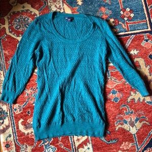 Teal ribbed quarter sleeve sweater